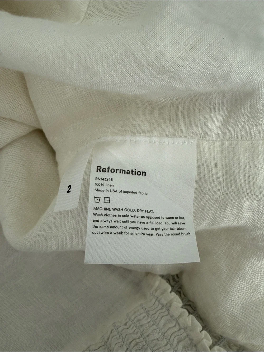 Reformation White Puff-Sleeve Linen Blouse